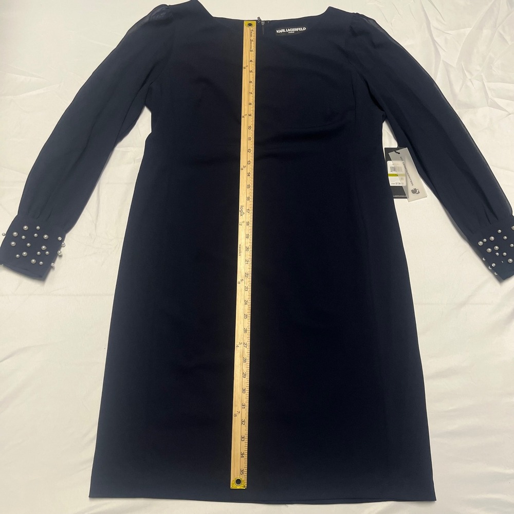 NEW! Karl Lagerfeld Navy Blue Pearl Sleeve Dress Size 14 NWT - Picture 4 of 8